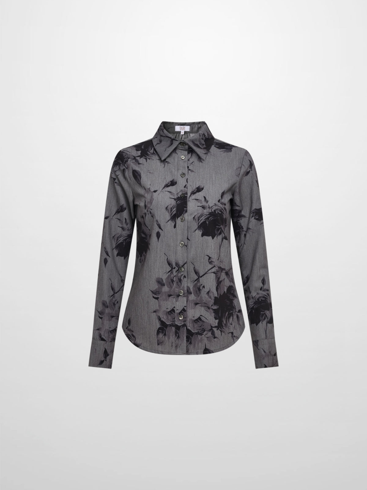 Printed Button Blouse - Grey/Black Floral