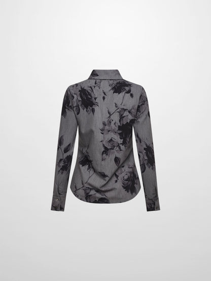 Printed Button Blouse - Grey/Black Floral