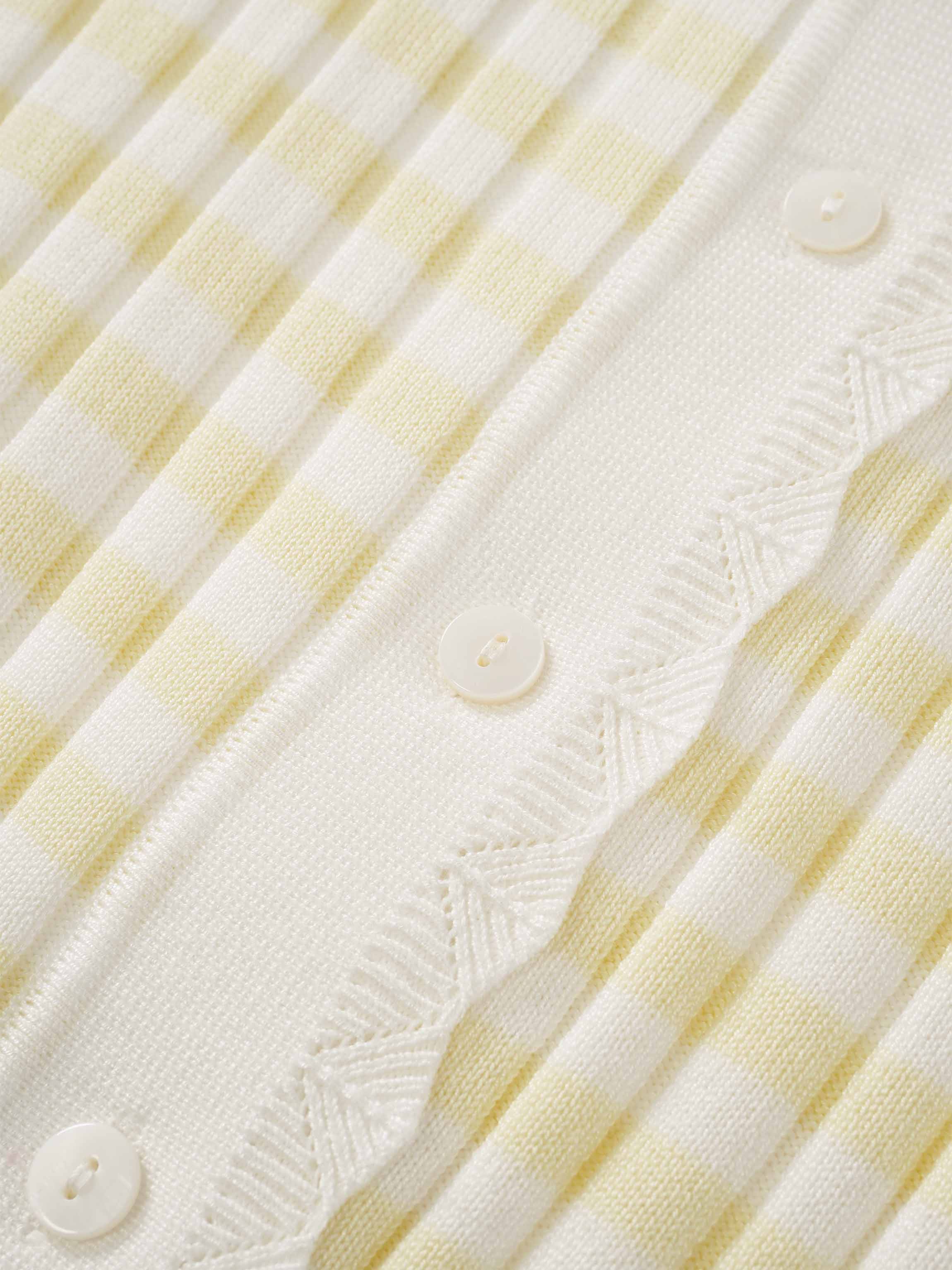 Striped Scalloped Edge Cardigan-Yellow/White