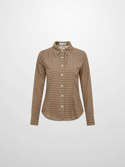 Plaid Button Down Blouse - Brown