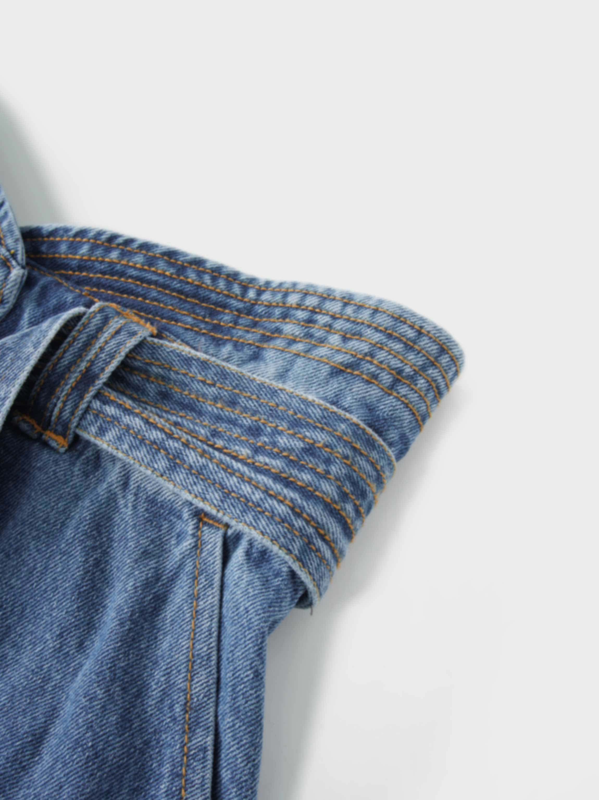High Waist Button Down Denim Skirt-Blue