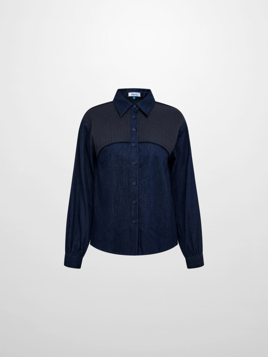 Knit Top Denim Shirt - Blue