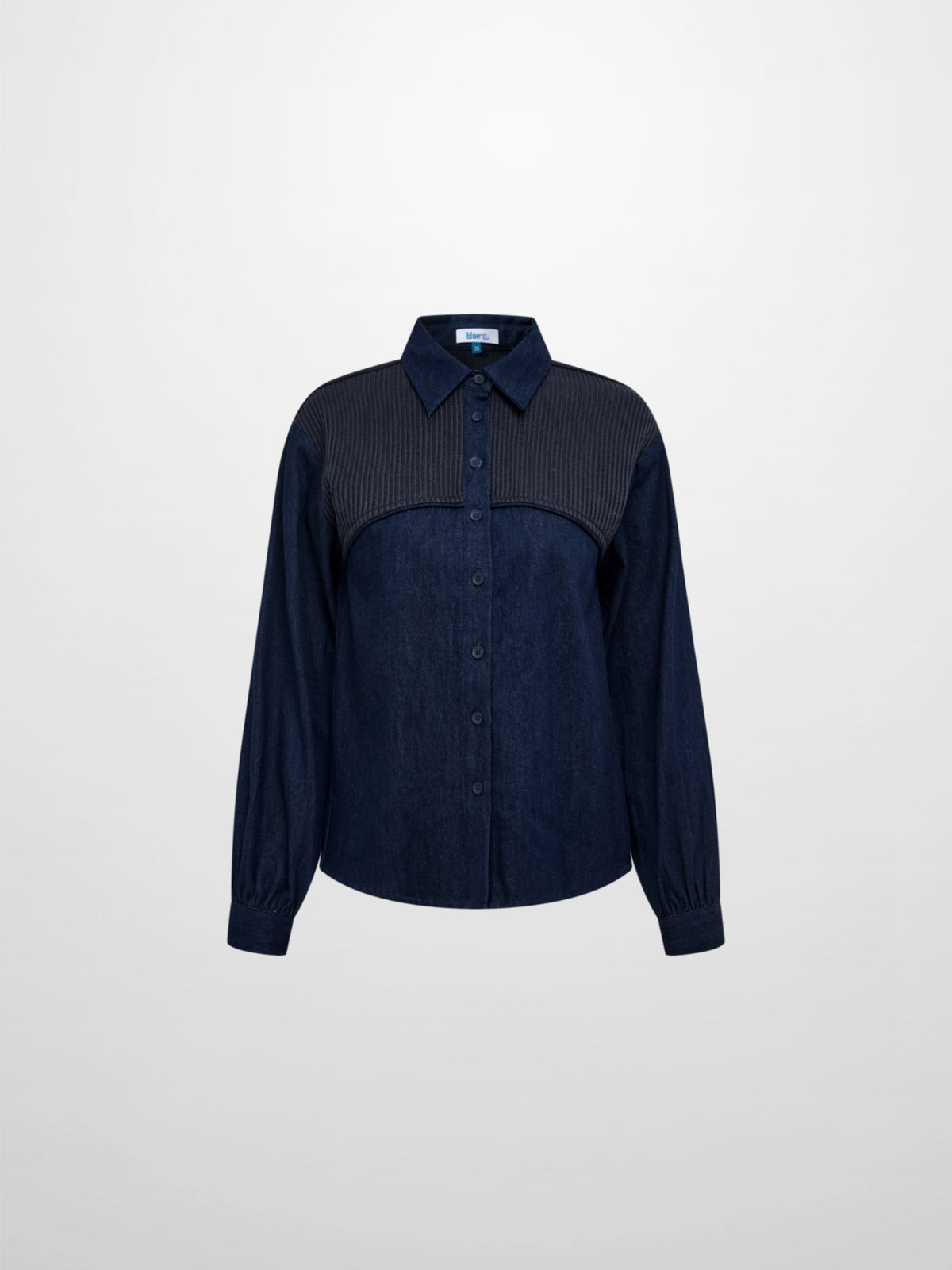 Knit Top Denim Shirt - Blue