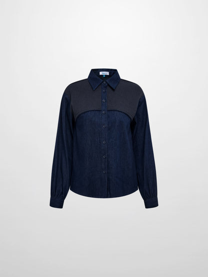 Knit Top Denim Shirt - Blue