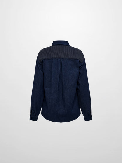 Knit Top Denim Shirt - Blue