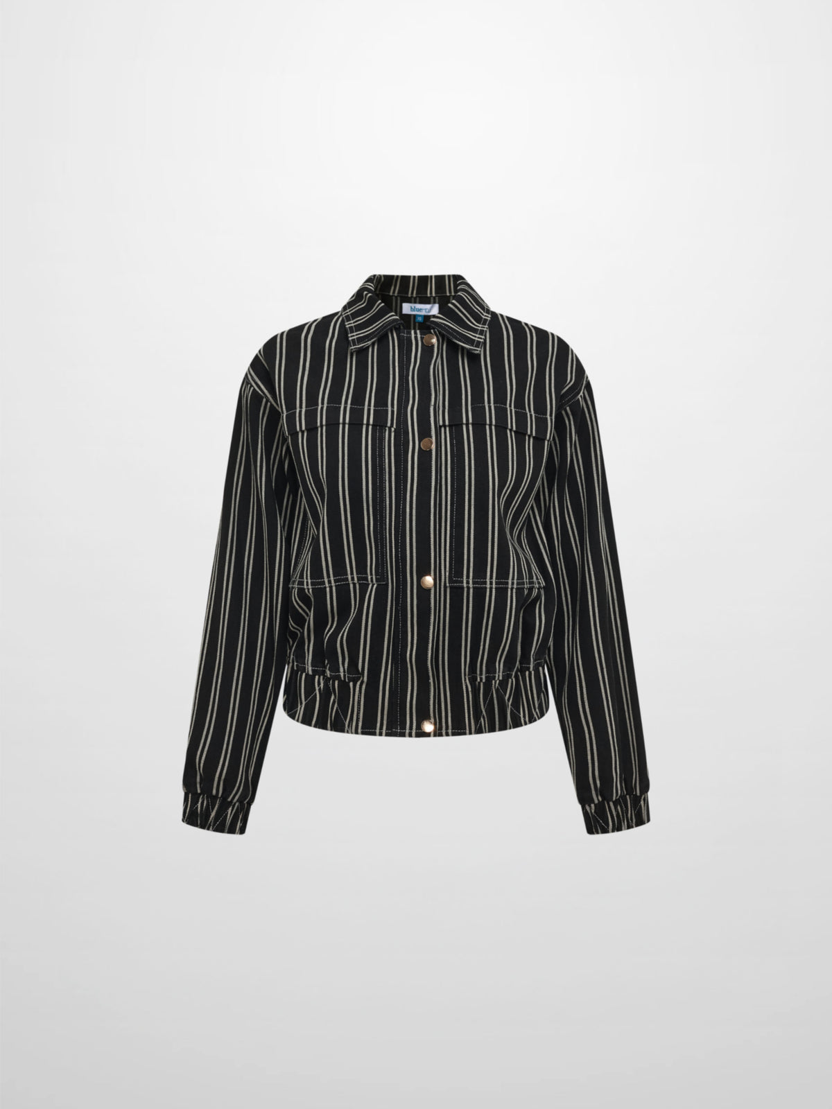 Denim Bomber Jacket - Black/White Stripes