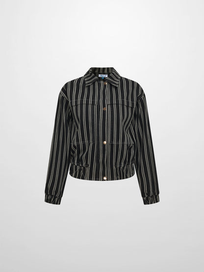Denim Bomber Jacket - Black/White Stripes