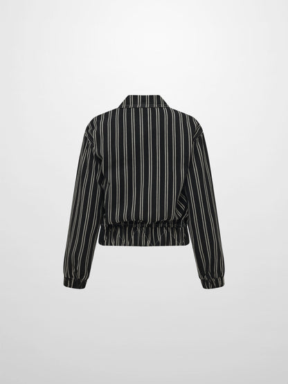 Denim Bomber Jacket - Black/White Stripes