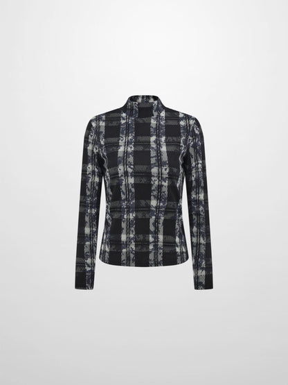 Mesh Plaid Turtleneck - Black Plaid