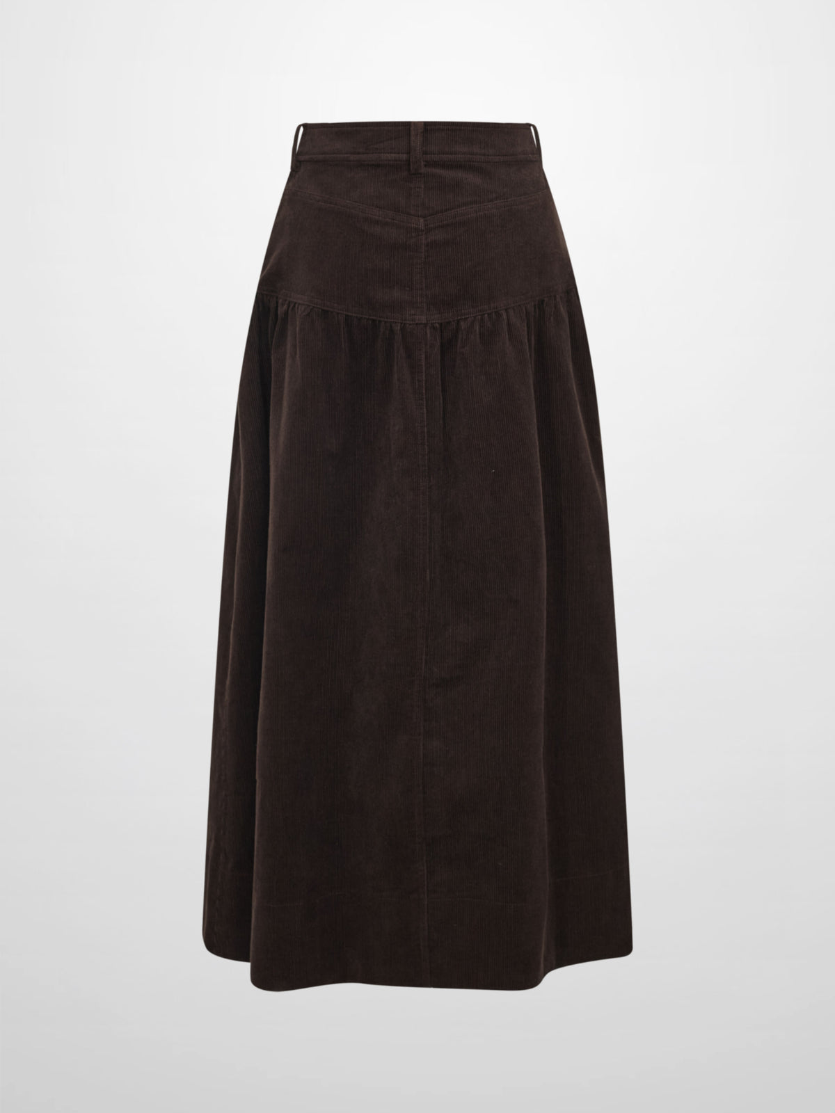 Yoke Gathered Curduroy Skirt - Brown