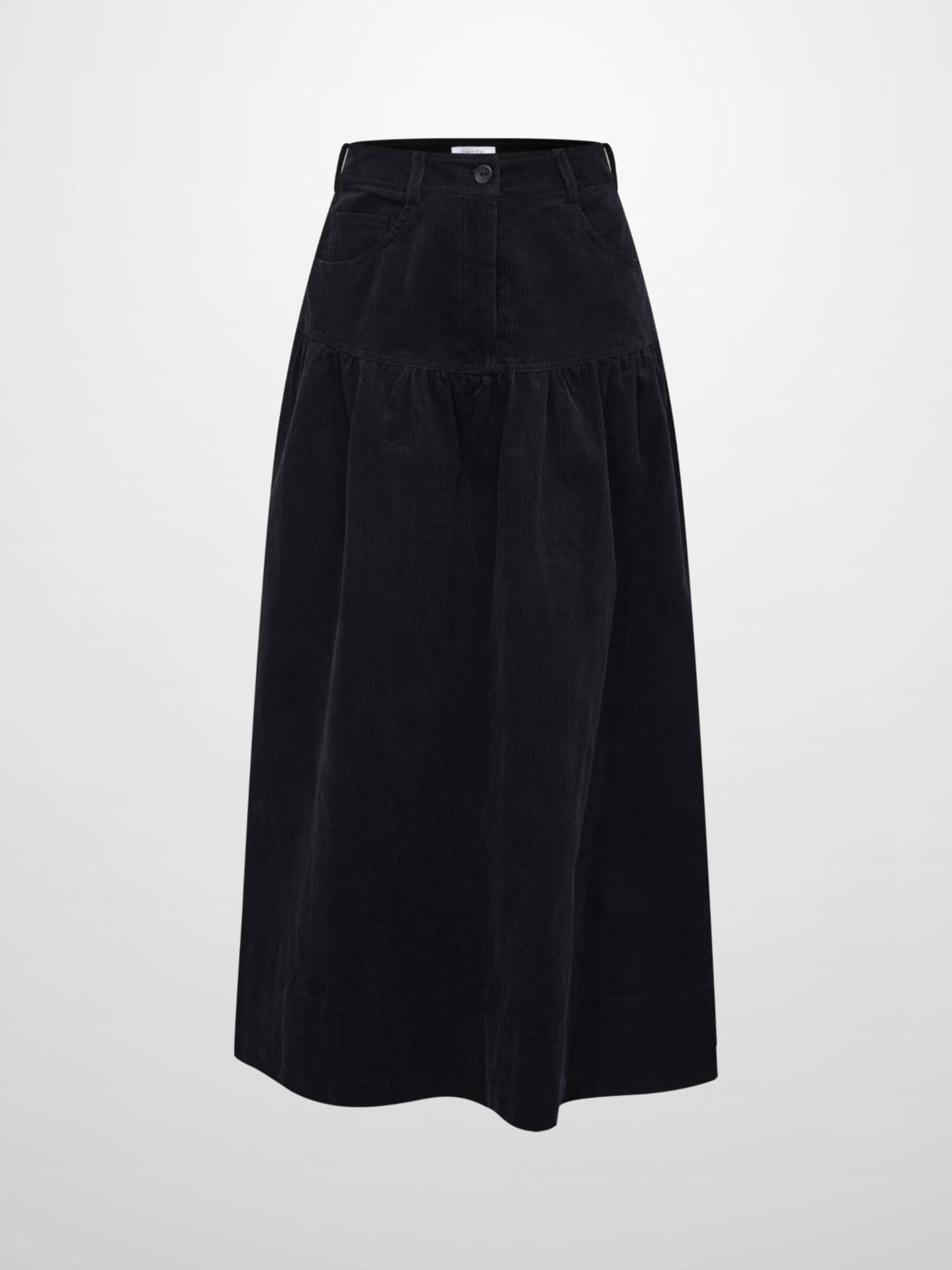 Yoke Gathered Curduroy Skirt - Navy