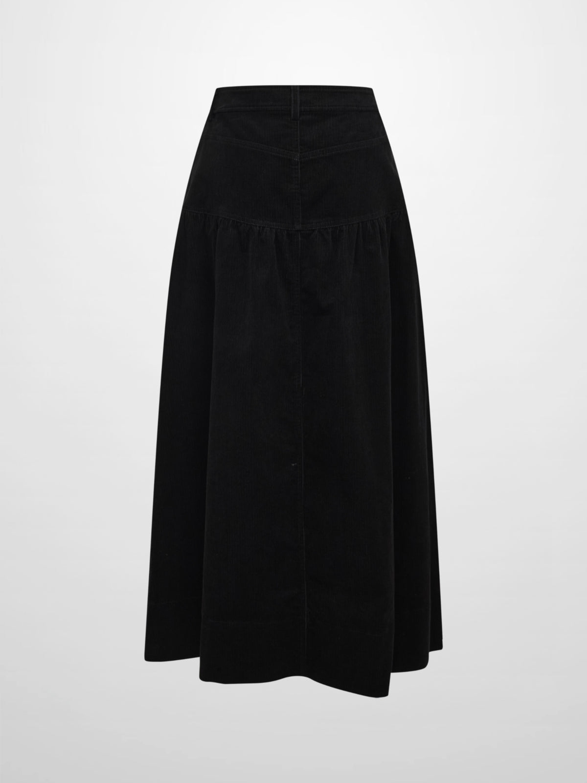 Yoke Gathered Curduroy Skirt - Black