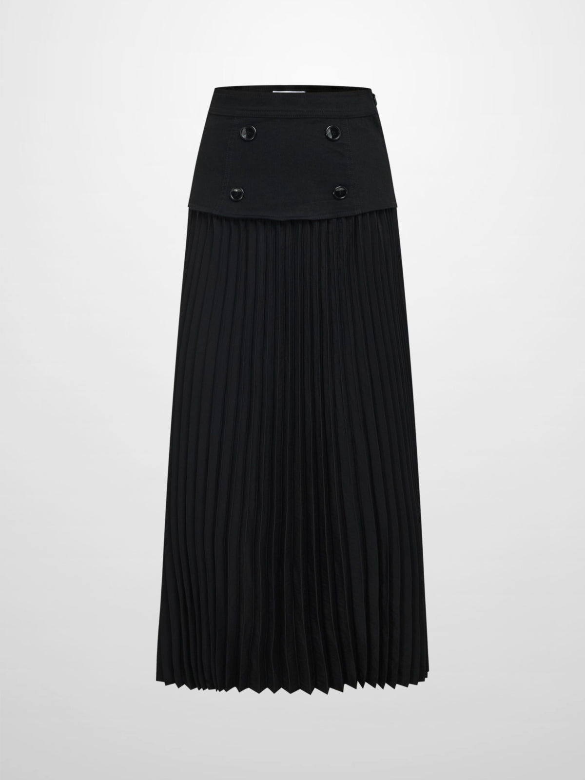 Button Panel Pleated Skirt - Black