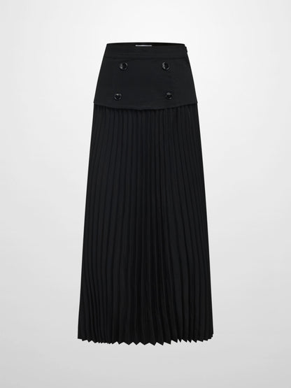 Button Panel Pleated Skirt - Black