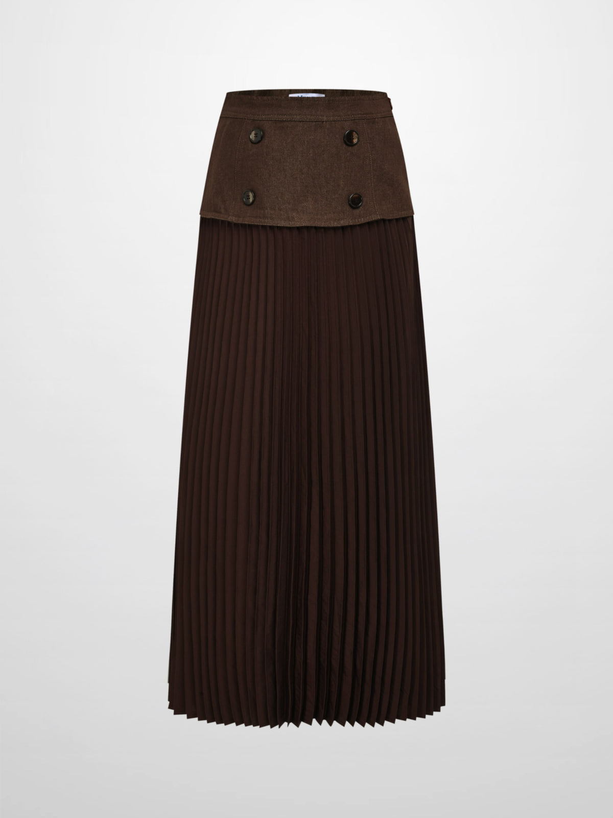 Button Panel Pleated Skirt - Brown