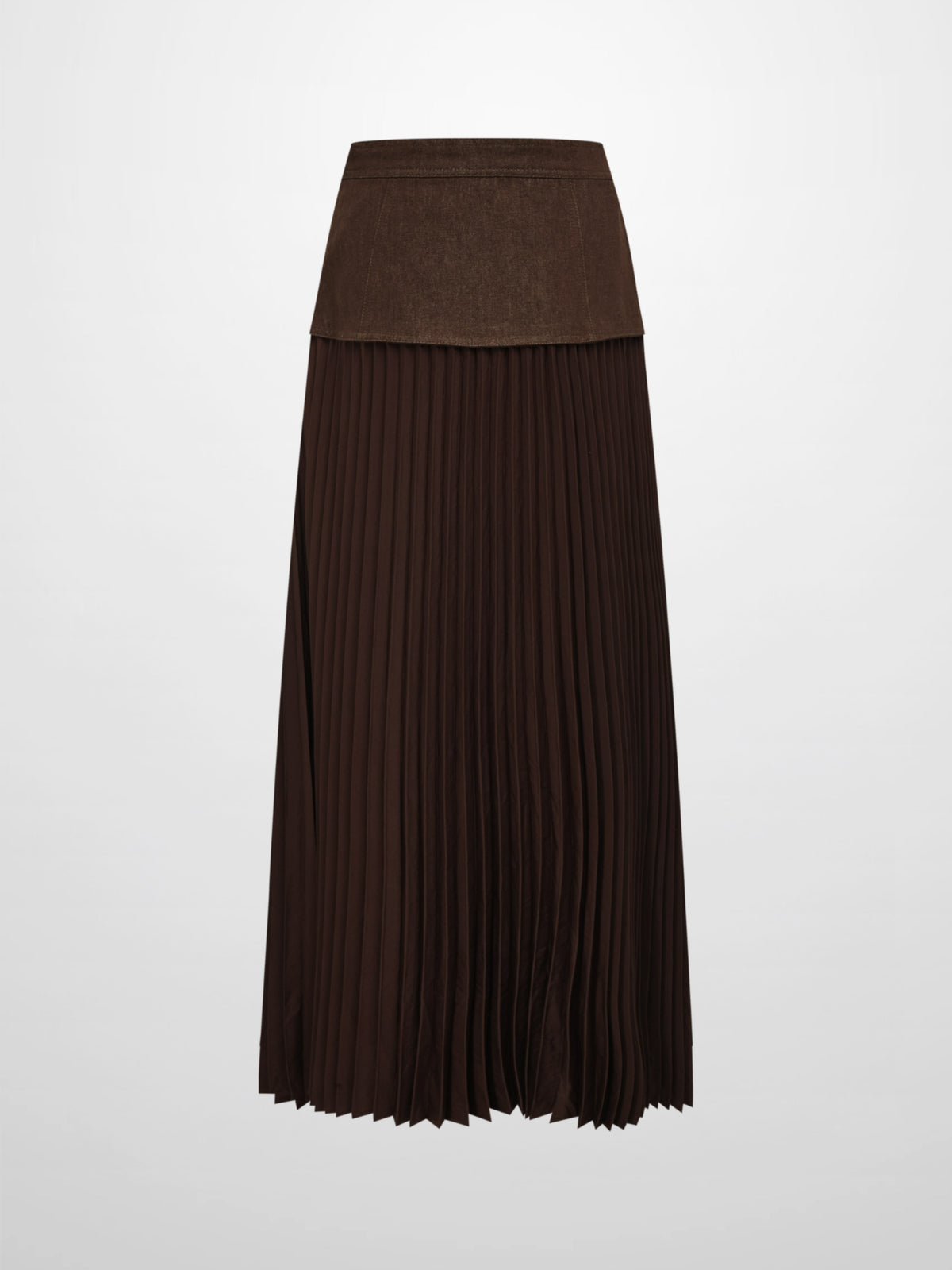 Button Panel Pleated Skirt - Brown