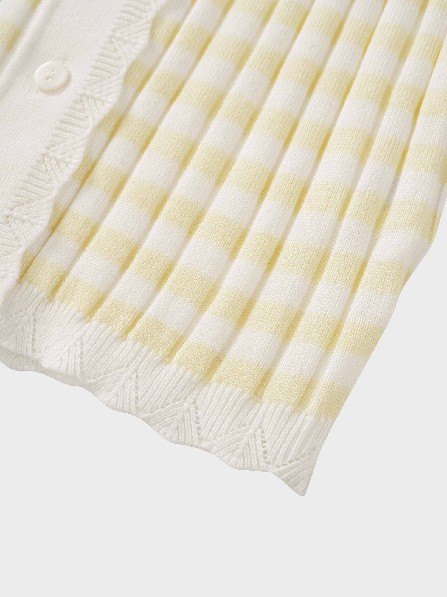 Striped Scalloped Edge Cardigan-Yellow/White