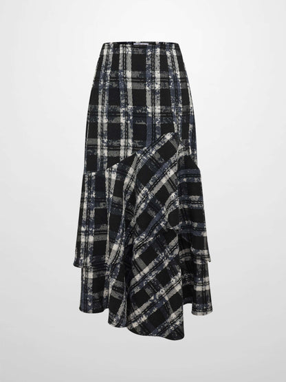 Double Layer Plaid Skirt - Black Plaid