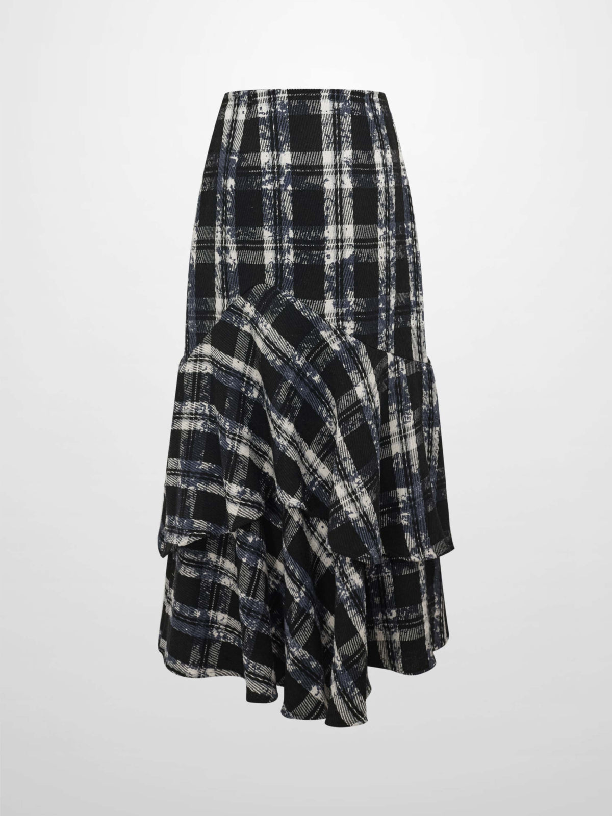 Double Layer Plaid Skirt - Black Plaid