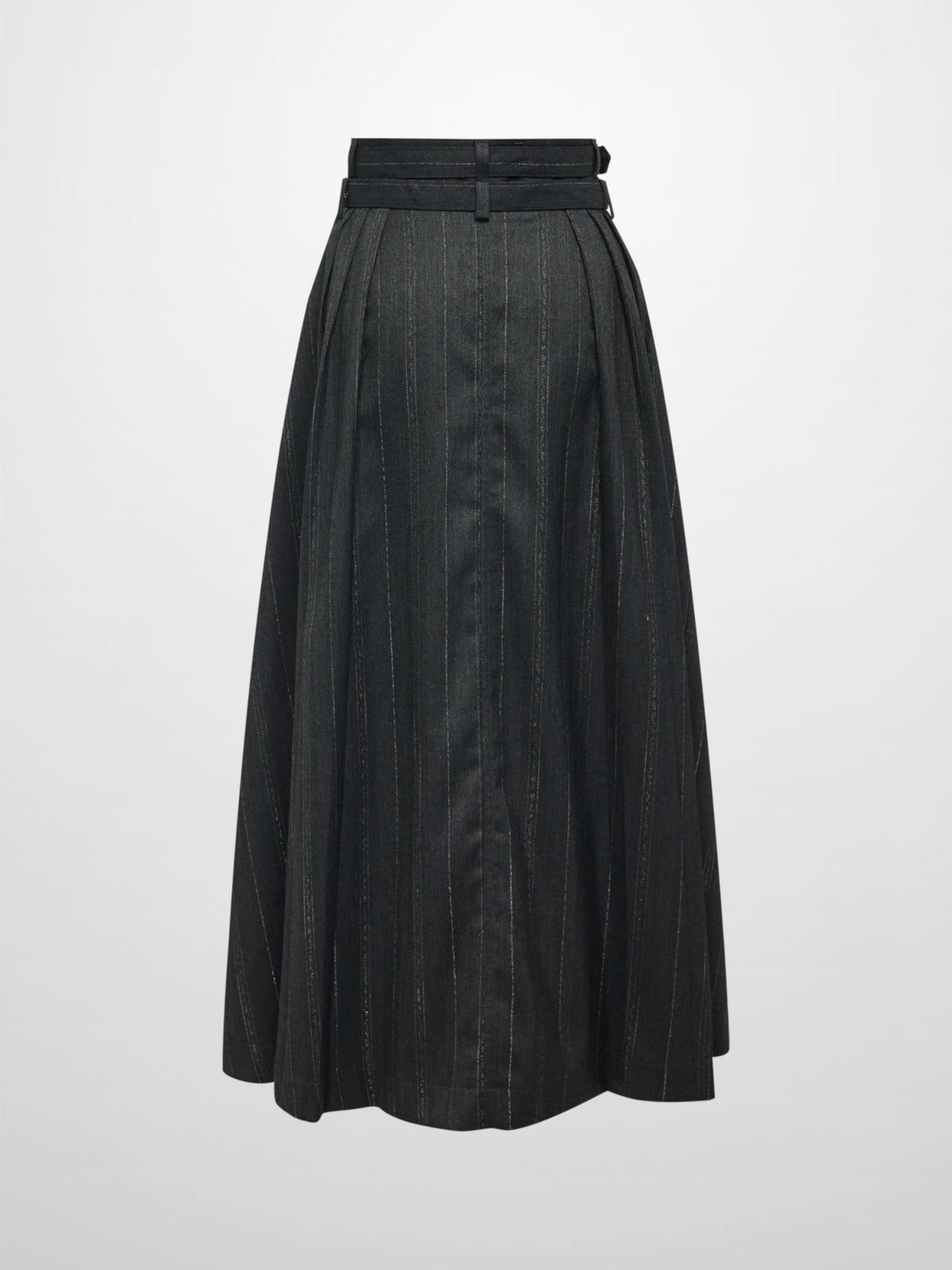 Double Buckle Full Maxi Skirt - Grey Pinstripe