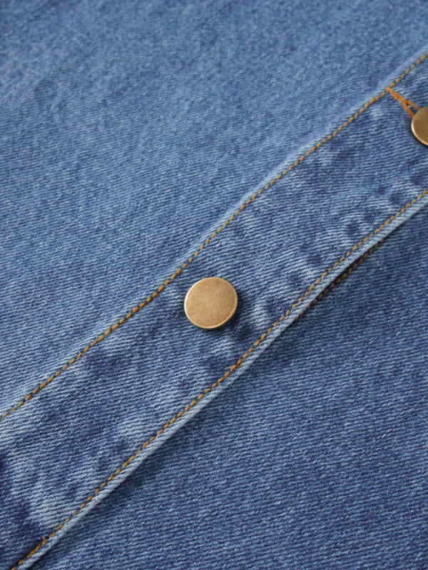 High Waist Button Down Denim Skirt-Blue