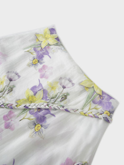 Braided Detail A-Line Skirt-Multi Color Floral