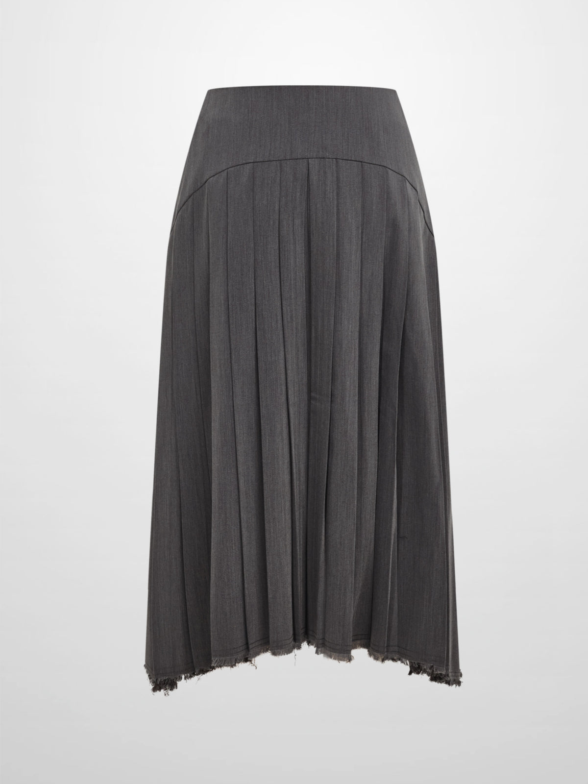 Curved Yoke Fringe Bottom Pleat Skirt SHORT- Grey