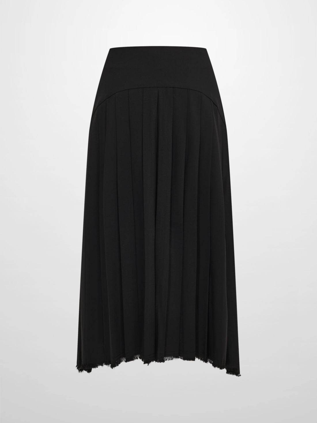 Curved Yoke Fringe Bottom Pleat Skirt SHORT - Black