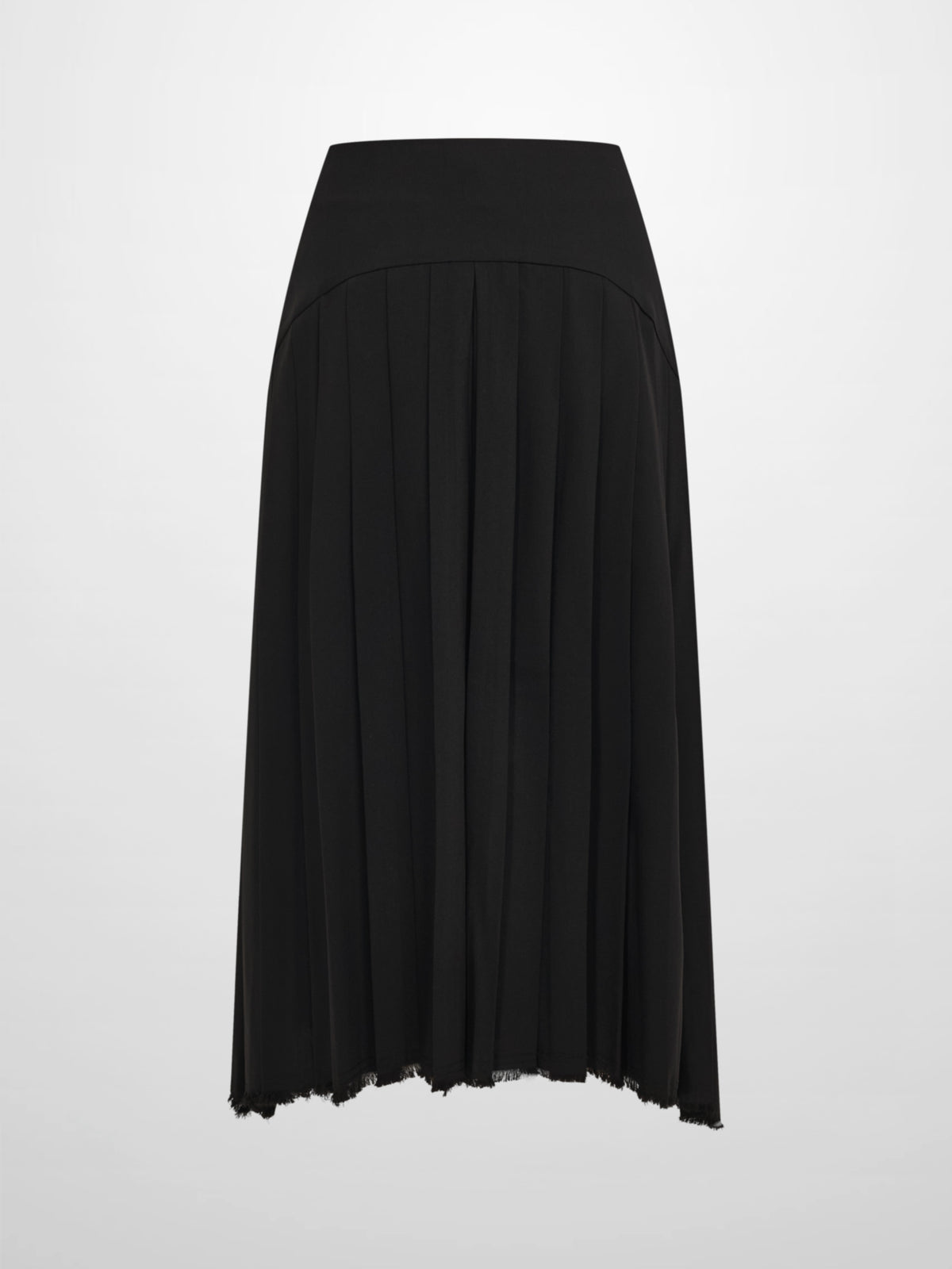 Curved Yoke Fringe Bottom Pleat Skirt SHORT - Black