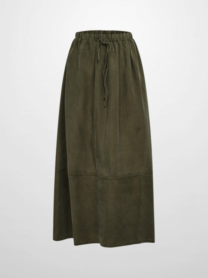 Drawstring Cupro Skirt - Olive Green