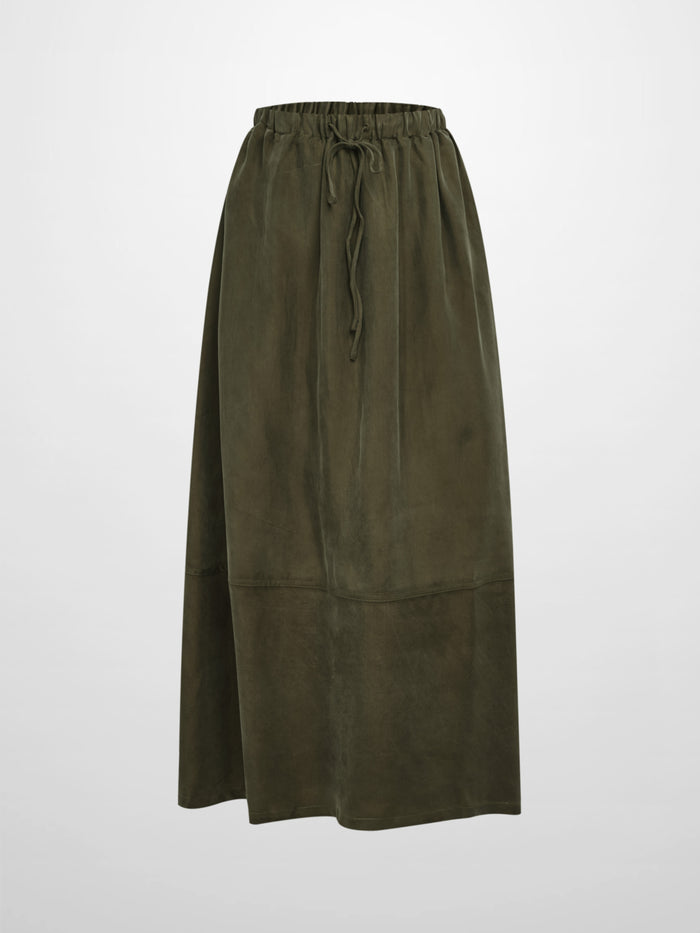Drawstring Cupro Skirt - Olive Green