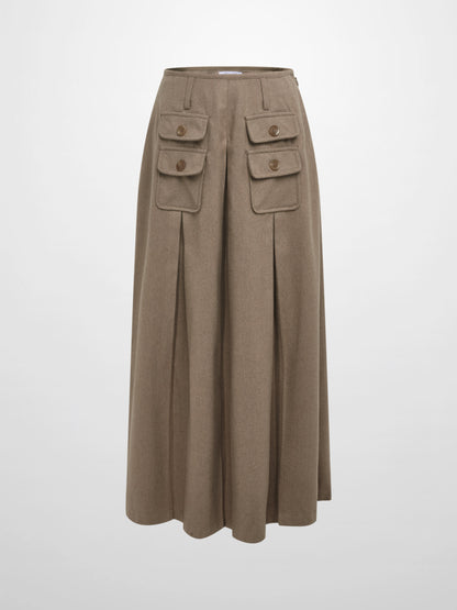Pocket Detail Pleat Skirt - Warm Taupe