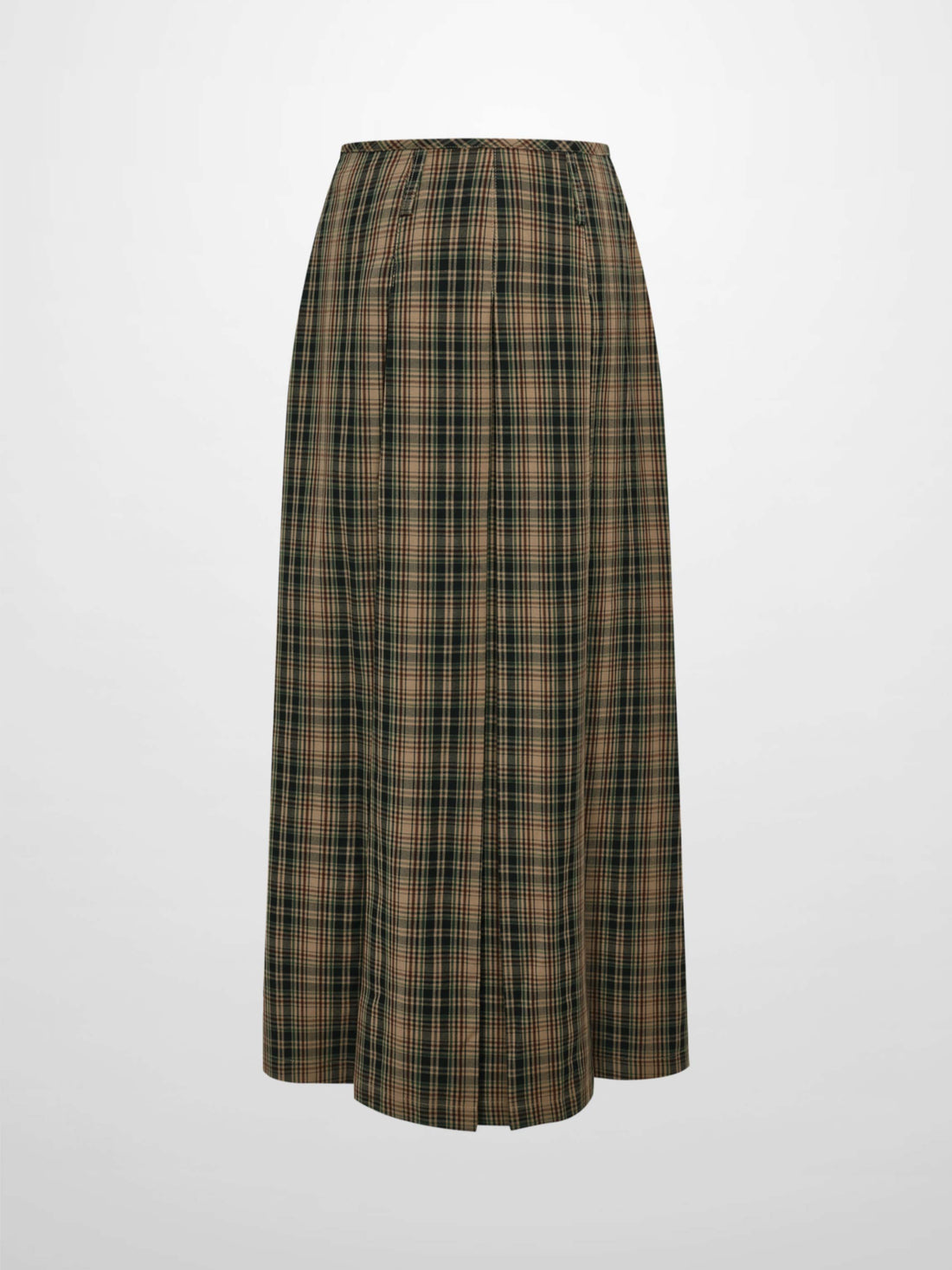Pocket Detail Pleat Skirt - Camel/Black/Green Plaid