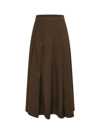 Stitch Down Pleated Basic Skirt - Military Brown