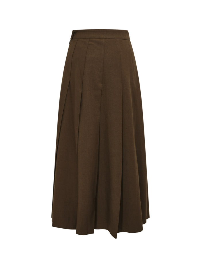 Stitch Down Pleated Basic Skirt - Military Brown