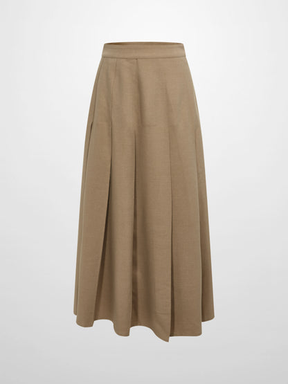 Stitch Down Pleated Basic Skirt - Camel