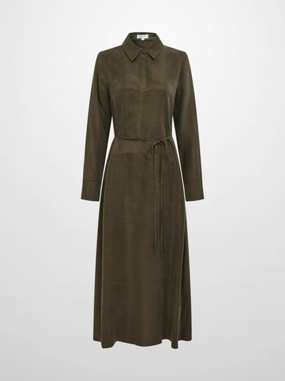 Cupro Drop Waist Maxi Dress - Olive