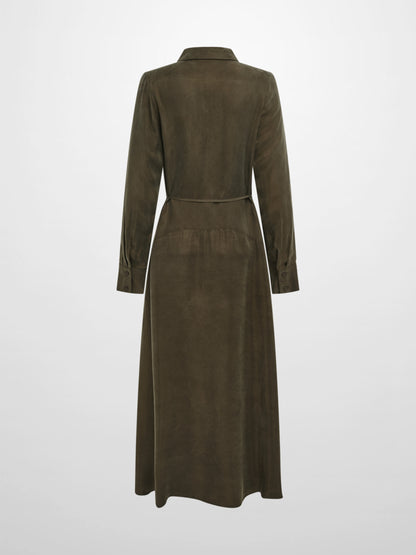 Cupro Drop Waist Maxi Dress - Olive