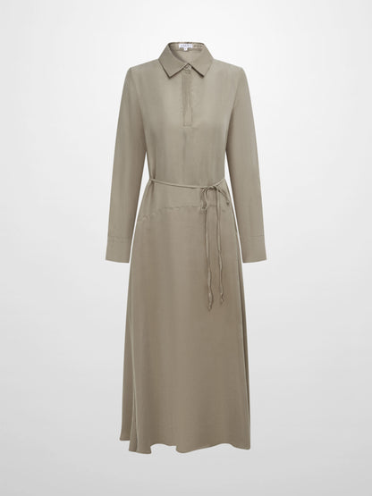 Cupro Drop Waist Maxi Dress - Warm Taupe