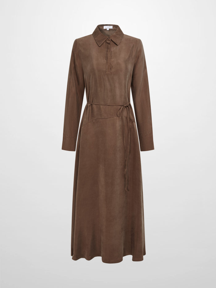 Cupro Drop Waist Maxi Dress - Brown
