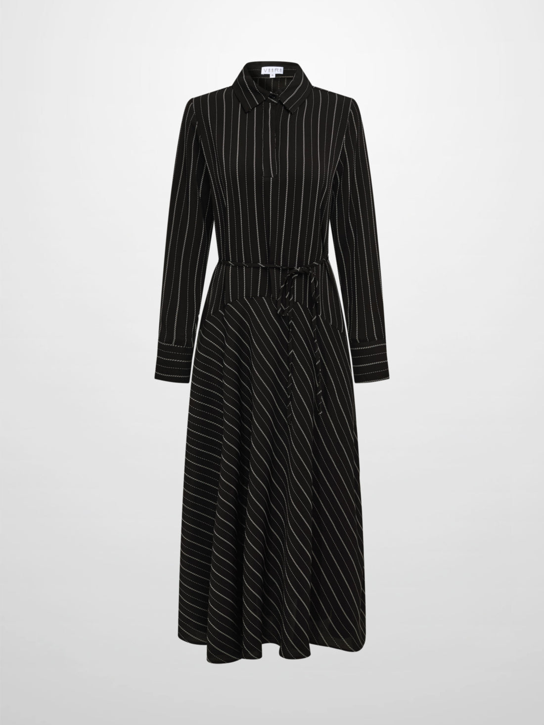 Drop Waist Maxi Dress - Black Pinstripe