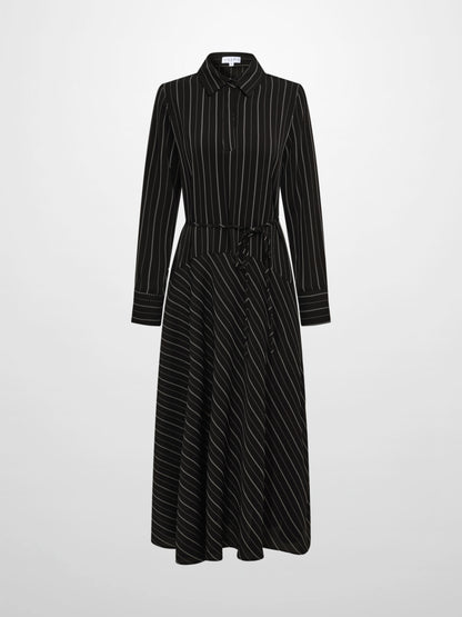 Drop Waist Maxi Dress - Black Pinstripe