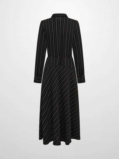 Drop Waist Maxi Dress - Black Pinstripe