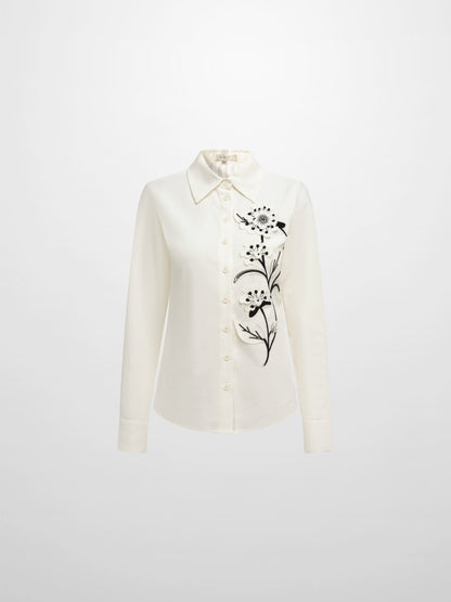 Floral Applique Blouse - Cream/Black