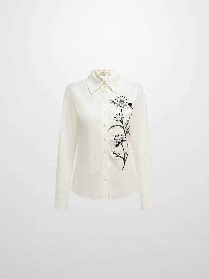 Floral Applique Blouse - Cream/Black