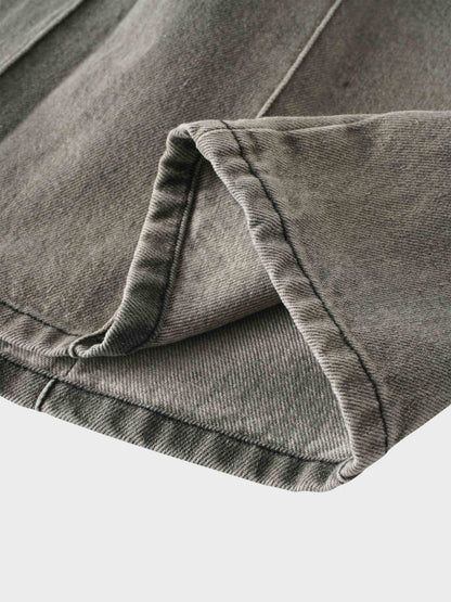Stitched Pleated Denim Skirt-Grey