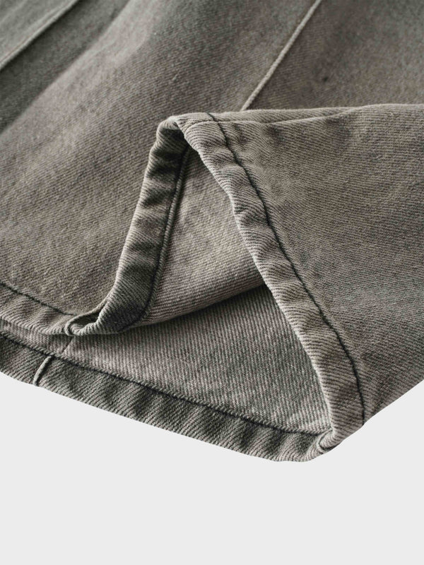 Stitched Pleated Denim Skirt-Grey