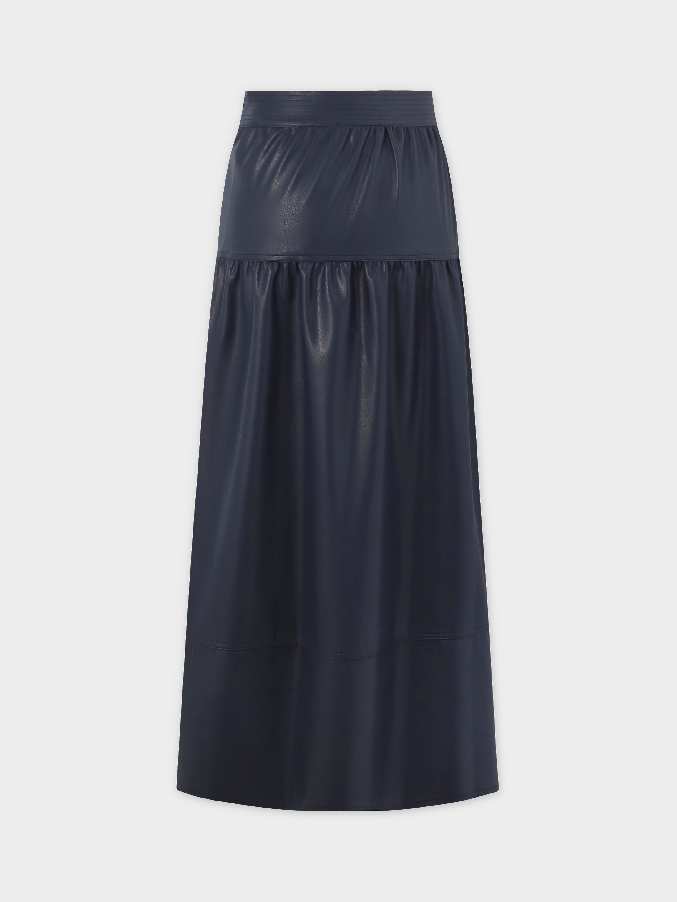 Drop Waist Leather Skirt-Navy