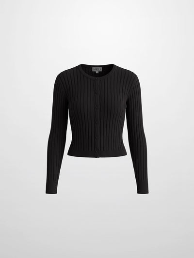Lightweight Ribbed Cardigan 17" - Black
