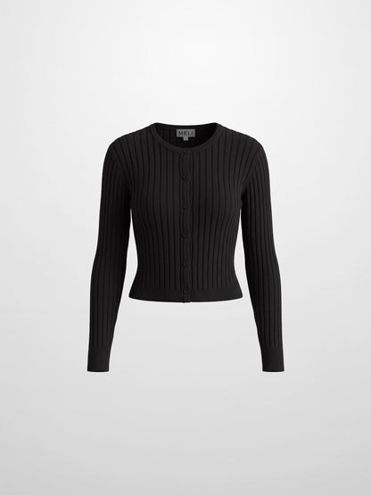 Lightweight Ribbed Cardigan 17" - Black